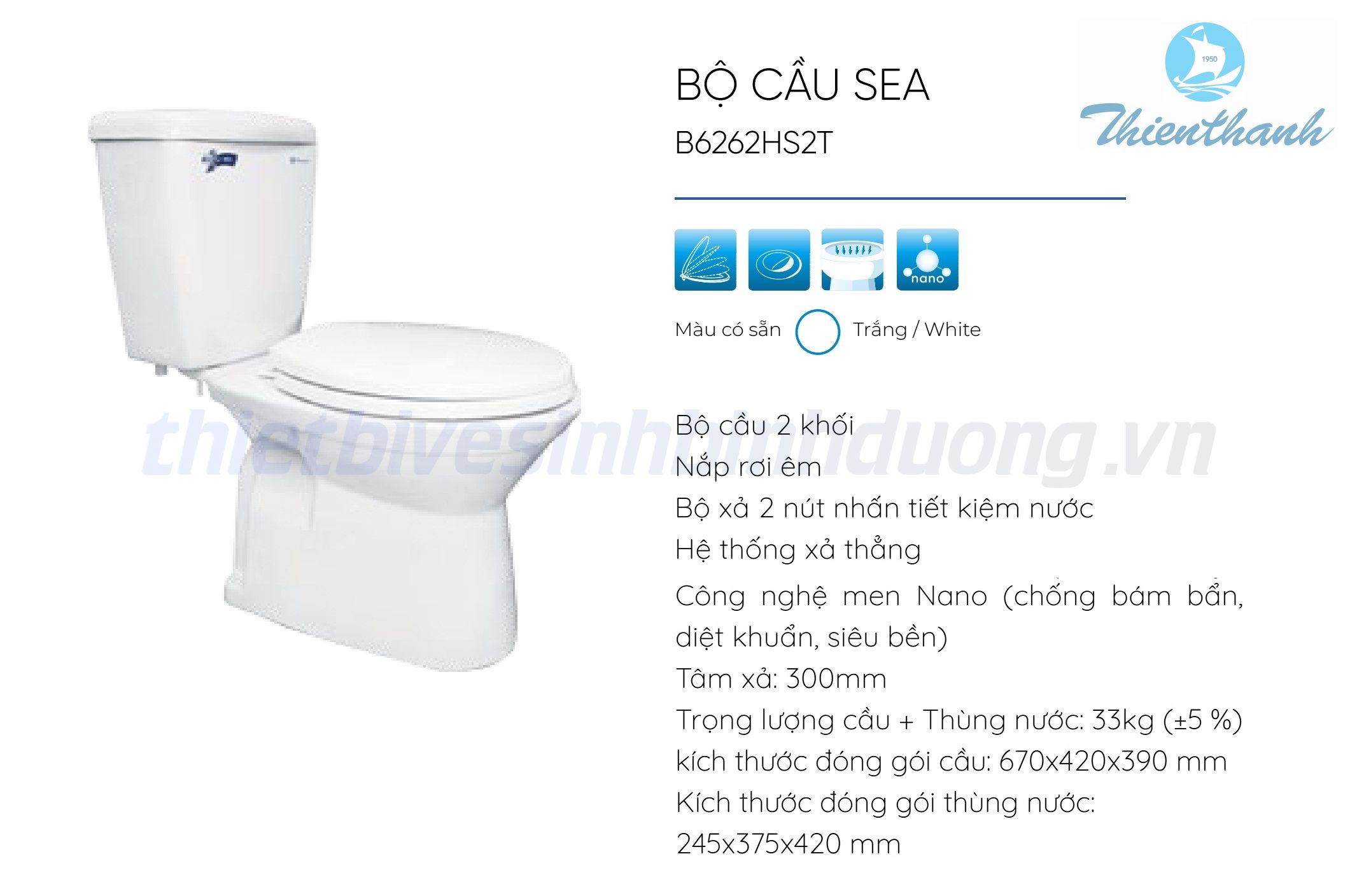 Bồn cầu Thiên Thanh SEA B6262HS2T